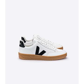 Veja V-12 LEATHER Joggesko Dame White/Black/Beige | NO 670LIS